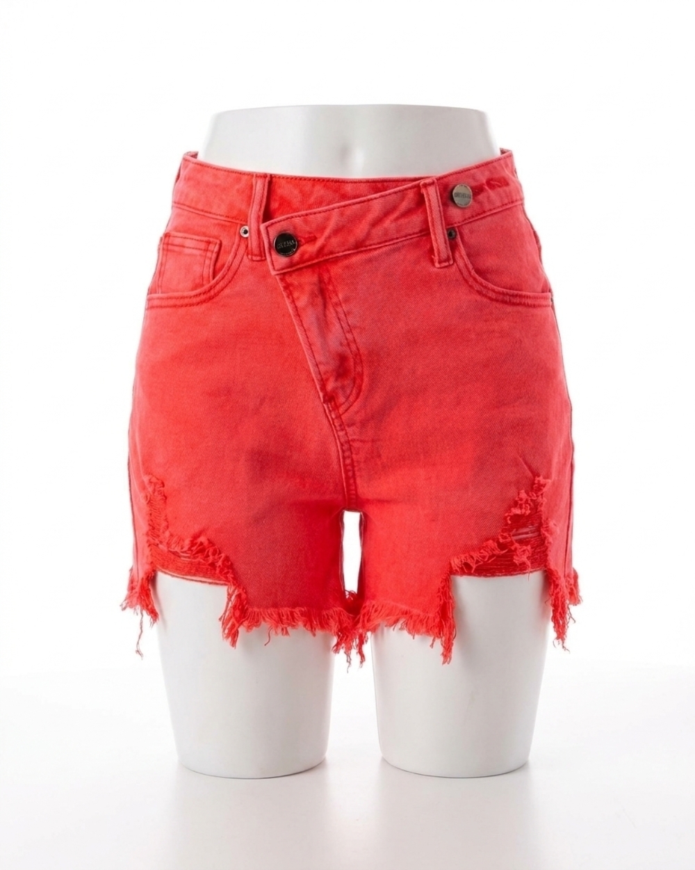 NEW RISEN ada asymmetrical distressed shorts in coral pink